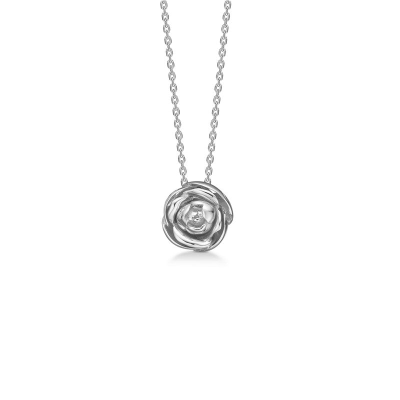 Rosalie halskæde fra Mads Z i sterlingsølv med rund rosevedhæng, Silver Label.